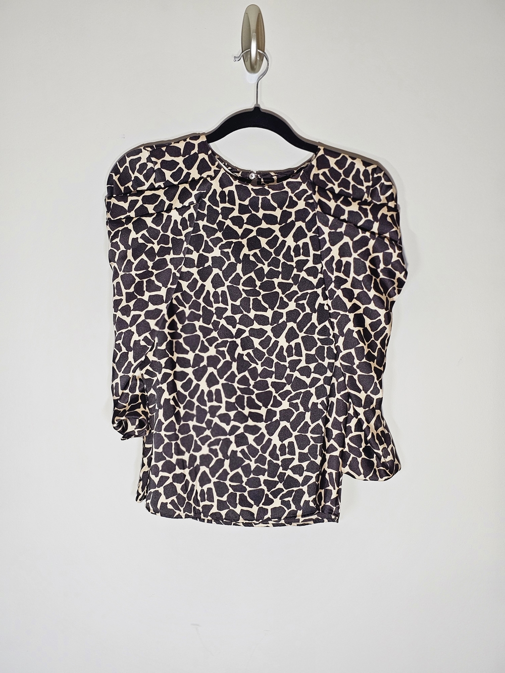 Vintage Zara Black and Beige Giraffe-Print Blouse